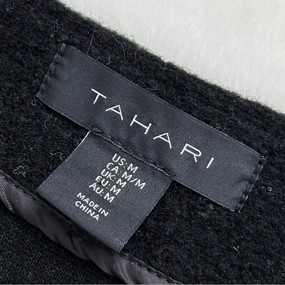 Tahari Wool Cardigan Jacket Colorblock Duster Jacket Black Grey Stripe Medium - Picture 9 of 16